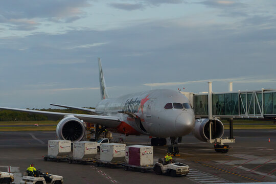 A Cairns Airport T1 International Terminal sign listing partner airlines on November 2, 2024 in Cairns, Australia.