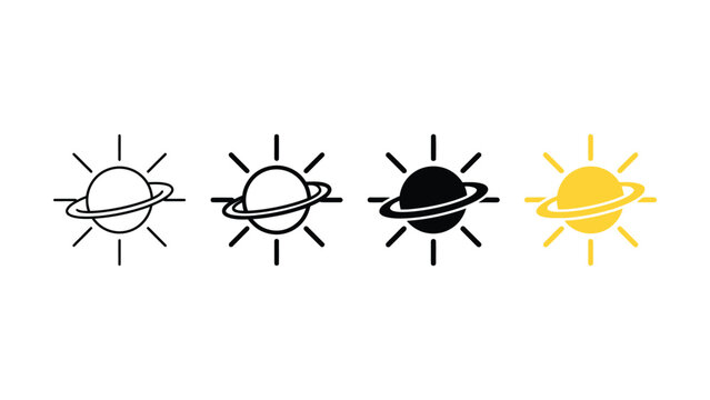 Simple saturn planet icon with sun rays illustration