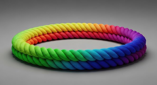 Double stacked rainbow rope circles on gray