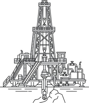Oil Drilling Rig Outline Vector Illustration