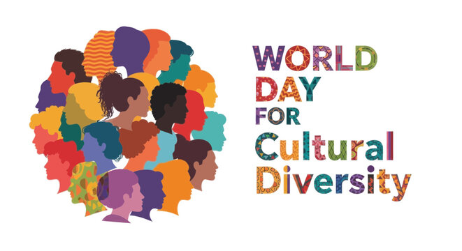 World day for cultural diversity poster with silhouettes
