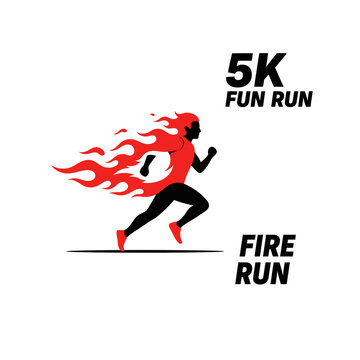 Dynamic Runner With Fiery Mane On 5k Fun Run Event Logo