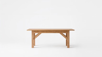 Fototapeta premium A wooden table with a simple design on a plain white background.
