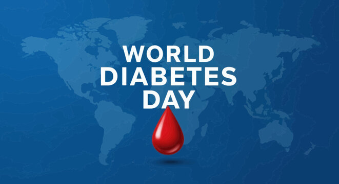 World diabetes day awareness graphic with world map and blood drop