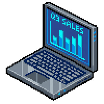 Laptop displaying quarter three sales bar chart representing business and finance data.