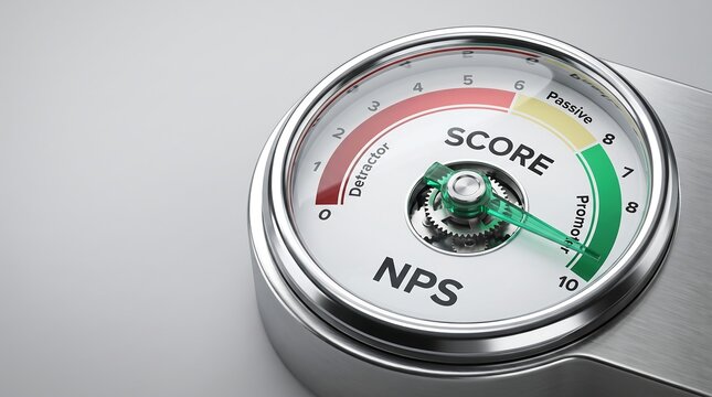 Net Promoter Score NPS Gauge with High Promoter Result 3D Render Illustration for Professional Business Presentation.
