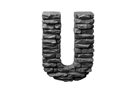 Uppercase letter U built from rough dark stone