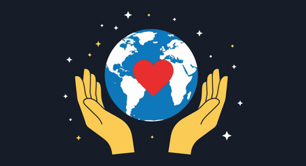 Fototapeta premium Hands holding a globe with a red heart symbol