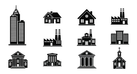 Building Silhouettes Collection Black Vector Icons On White Background © Safia512
