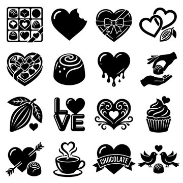 Chocolate and love themed icons and illustrations
