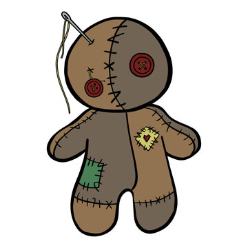 Hand drawn tearing Voodoo Doll, spooky halloween vector illustration.