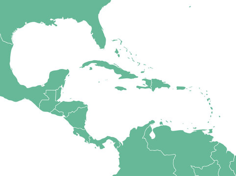 Green Vector Map of Central America and Caribbean Islands with Country Borders