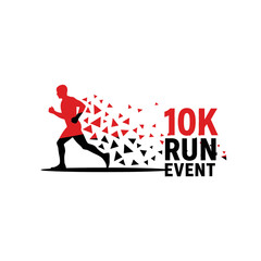 Obraz premium Dynamic Runner Dissolving Into Abstract Triangles For A 10k Run Event Logo