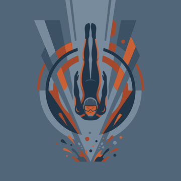 Dynamic Diver Abstract Geometric Sport Illustration Graphic Art Splash