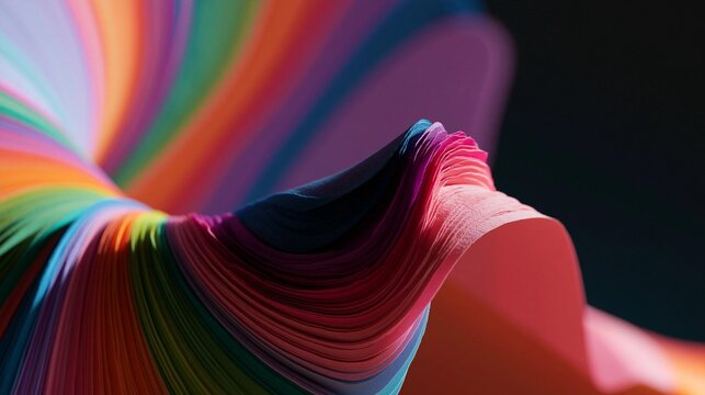 Close-up of a colorful abstract background with a wave-like pattern. the wave is made up of multiple layers of different colors, including red, orange, yellow, green, blue, pink, and purple.