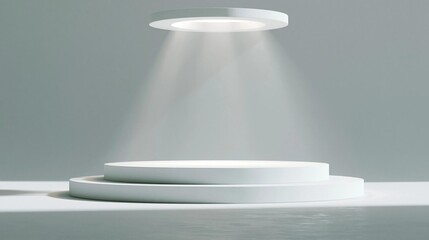 Fototapeta premium White circular light fixture on a white surface. the light fixture is circular in shape and has a circular base with a flat top.