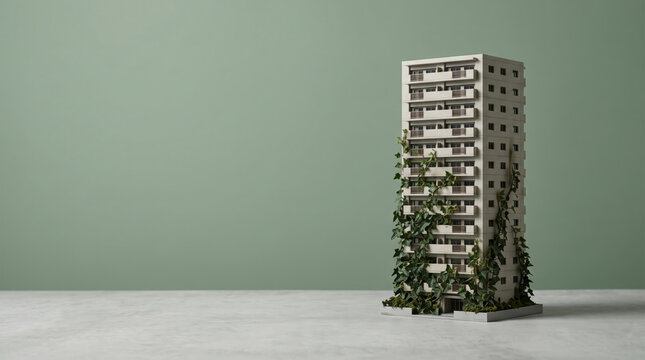 Abandoned Apartment Building Overtaken by Ivy, Urban Decay and Housing Crisis Concept