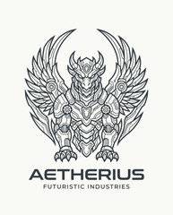 Obraz premium Mythical Mechanical Dragon Logo - Futuristic Creature Emblem