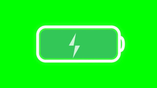 Animated Battery Charging Status Indicator with Lightning Bolt Symbol on Green Screen Chroma Key