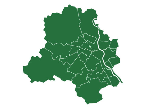 Green Delhi Map with District Administrative Boundaries