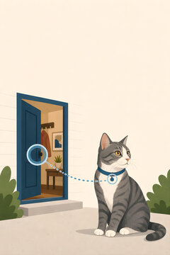Cat protected by microchip safety in editorial artwork