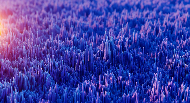 Abstract blue and purple fractal landscape with soft lighting, symbolizing digital art, abstract concept, and creative visualization