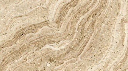 Obraz premium A detailed close up of a beige travertine stone surface with intricate swirling natural patterns.