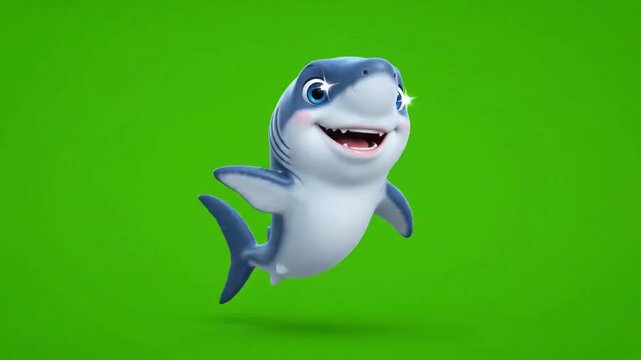 A happy cartoon shark character dancing and smiling on a green screen background, perfect for animation and fun projects