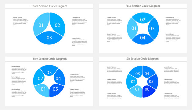 Blue Segmented Circle Infographic Set with Three to Six Sections