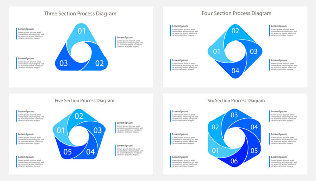 Blue Three to Six Step Swirl Polygon Process Infographic Set