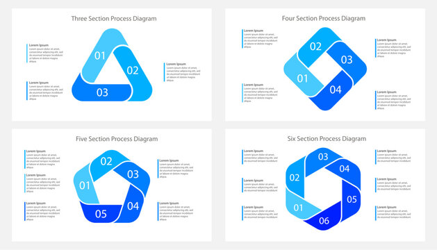 Blue Three to Six Step Ribbon Polygon Process Infographic Set