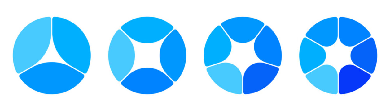Blue Circular Diagram Collection with Three to Six Sections