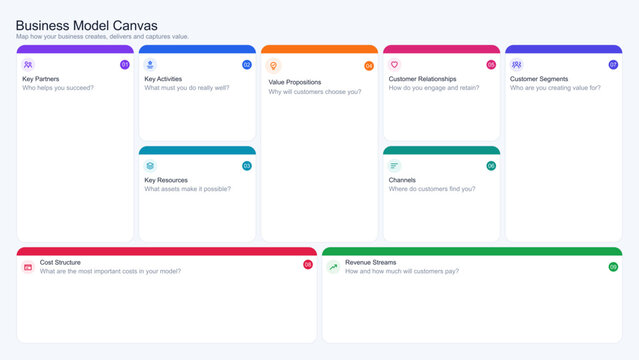 Colorful Business Model Canvas Planning Worksheet Template