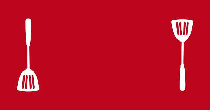 Vector silhouette animation of a cooking spoon or spatula, isolated on a red background with copy space.