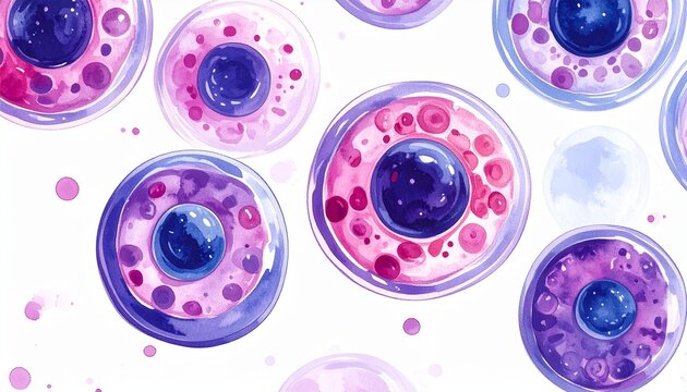 Microscopic view of stained blood cells under laboratory conditions.