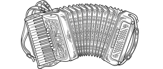 Vintage Accordion Musical Instrument Outline Drawing © jamal