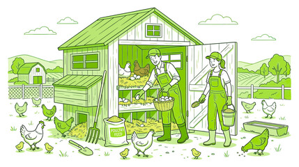 Farmers Collecting Eggs from Chicken Coop © jamal