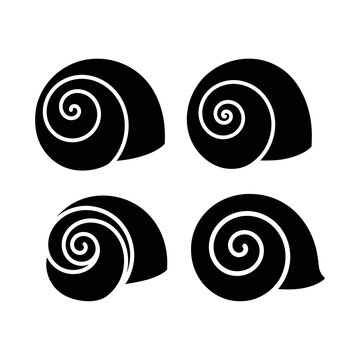 Abstract spiral shell icons in black.