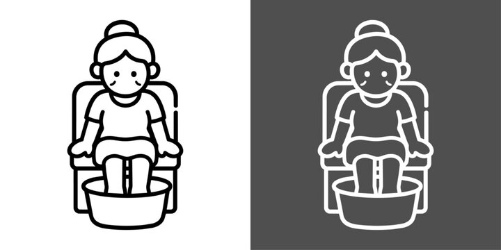 高齢女性が足を水で冷やす暑さ対策アイコン