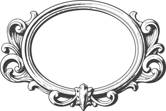 Ornate vintage frame with elegant curly floral decorations, classic oval border design
