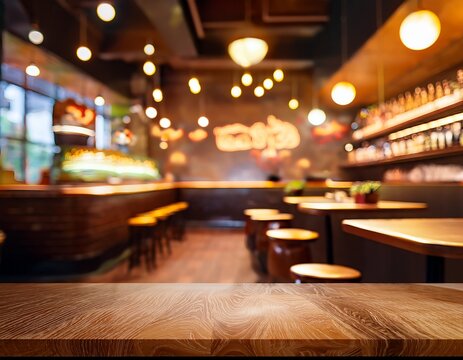 warm golden light illuminates a blurred burger shop interior with glowing lamps wooden counters and a cozy evening atmosphere inside abstract atmosphere rustic