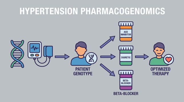 Hypertension Pharmacogenomics Personalized Drug Selection Vector