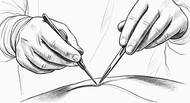Surgeon hands performing precise surgery with medical tools