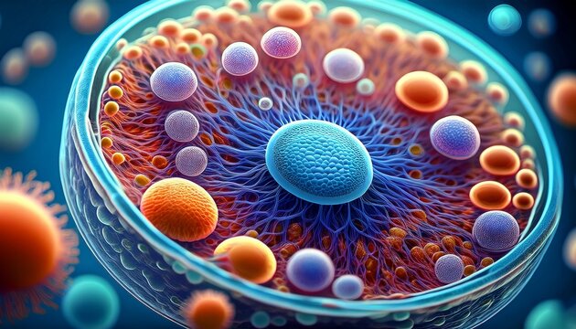 a close up view of animal cells under a microscope showing round cell membranes nuclei and cytoplasm for educational purposes
