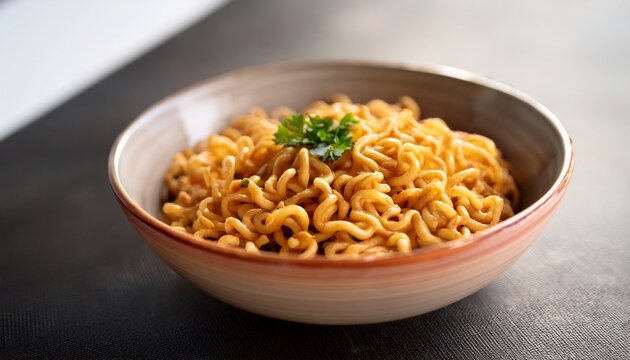 instant masala maggi noodles served in a bowl with selective focus and blurred background