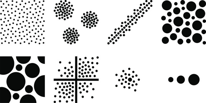 Collection of abstract hand drawn dot patterns and textures isolated on transparent background silhouette