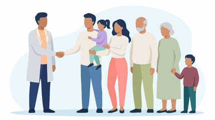 Obraz premium Doctor shaking hands with a multi-generational family during a medical visit