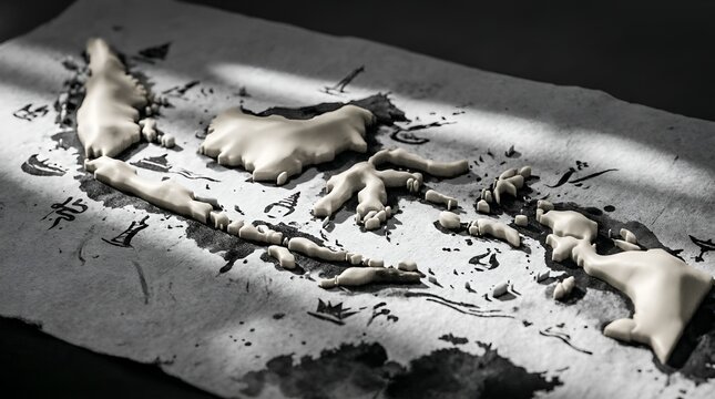 Matte polymer white 3D relief map of Indonesian islands with black ink oceanMatte polymer white 3D relief map of Indonesian islands with black ink ocean