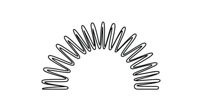 Minimalist black outline icon of a flexible curved metal coil spring isolated on a clean white background.