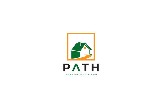 House with path Logo design vector illustration.